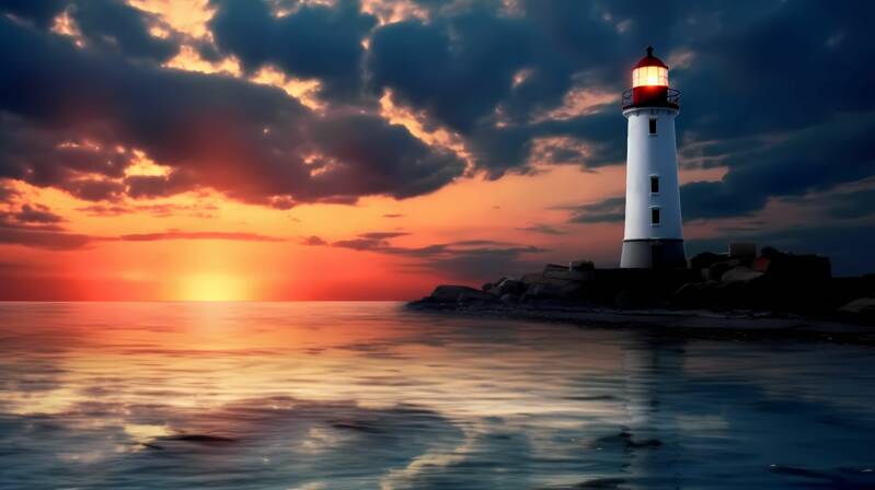 Lighthouse shining in the dark
